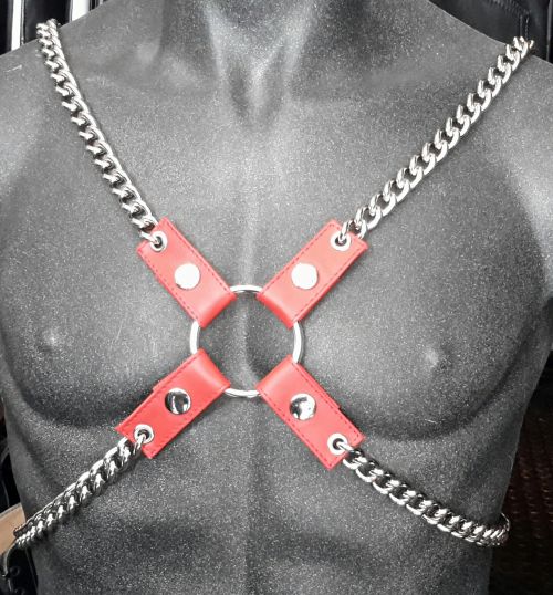 Red Leather And Chain Upper Body Harness